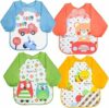 Vicloon Bavaglini con Maniche, 4 Pezzi Bavaglino a Manica Lunga Grembiule Pappa, Bavaglino Bambini Impermeabile per Dipingere, Giocare e Mangiare 6 Mesi a 3 Anni (Orso, Gufo, Auto, Ape Design) – B08BHHNY22