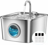 Fontanella per Gatti Acciaio Inox: 2,6L Fontana per Gatti, Ultra Silenzioso, Quadruplo Filtrazione, Cavo Automatico Fontanella Gatto con Rubinetto 3 Filtri e 3 Spugne LED, Facile da Pulire – B0FN3K2DTK