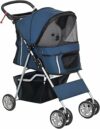 PawHut Passeggino per Cani Fino a 10 kg, Carrello Pieghevole per Animali Domestici Carrello Carrozzina, 75x45x97 cm, Blu Scuro – B0DSVPR3Z2