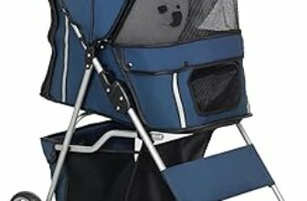 PawHut Passeggino per Cani Fino a 10 kg, Carrello Pieghevole per Animali Domestici Carrello Carrozzina, 75x45x97 cm, Blu Scuro – B0DSVPR3Z2