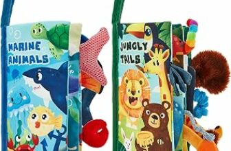 hahaland Libri di Stoffa Neonati 2 Pezzi – Code Animali Libretti Morbidi Giungla Bambini Sensoriali Libricino Interattivo, Libro Tattile per Tummy Time 0 6 12 Mesi – B092J6Q6B5