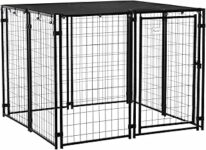 PawHut Recinto per Cani in Acciaio Pieghevole con Copertura, Box per Animali a 8 Pannelli con Porta Bloccabile, 141x141x113cm, Nero – B09SGCBGTJ