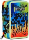 Seven Astuccio Scuola Elementare, 3 scomparti, Medie, con Matite, Pennarelli, Penne, 3 Zip, Portapenne Bambino, Scribbled Flame, Blu – B0DVH6MT5M