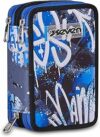 Seven Astuccio Scuola Elementare, 3 scomparti, Medie, con Matite, Pennarelli, Penne, 3 Zip, Writing Graffiti, Bambino, Ragazzo, blu/nero – B0GY9X7D92