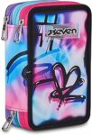 Seven Astuccio Scuola Elementare, 3 scomparti con Matite, Pennarelli, Penne, 3 Zip, Purple Flare, Bambina e Ragazza, rosa/nero – B0GY9LF61C