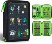 Minecraft Astuccio Matite per Bambini con Scomparti Multipli, Include Accessori Scuola (Nero) – B099FHKP3S