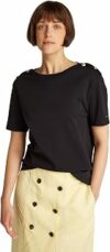 Tommy Hilfiger Reg Stripe Gold BTN C-nk SS Ww0ww42907 Maglietta a Maniche Corte Donna (Pacco da 1) – B0D7HWR38K