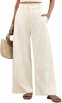 heekpek Pantaloni Lino Donna Estivi Larghi Pantaloni Leggeri Elastico Vita Alta Lunghi Gamba Larga Eleganti Pantalone Bottoni Solido Sciolto Freschi Comodi con Tasche – B0GJYWJBLC