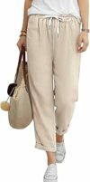 Pantaloni Donna Estivi Leggeri 7/8 Larghi Cotone Pantalone Elastici in Vita Tinta Unita Casual Gamba Dritta Pantaloni Comodi Eleganti Spiaggia Pantalone con Tasche – B0G2VBHR5K