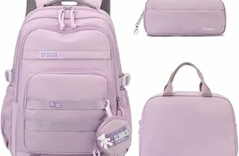 Amythe Zaino Ragazza per Scuola Elementare e Media – Set Zaino Scuola 3 Pezzi per Bambina con Borza Pranzo e Astuccio – Zaini da viaggio Leggero per Bambini 9-16 Anni -Viola – B0FXDH7218