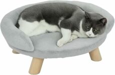 PawHut Divanetto Rialzato per Cani e Gatti con Schienale 47x40x20cm Grigio | Divano per Cani Mini, Cuccia per Gatti e Animali Domestici, Sfoderabile, Rivestimento in Peluche – B0DXZZ9JCK