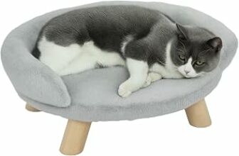 PawHut Divanetto Rialzato per Cani e Gatti con Schienale 47x40x20cm Grigio | Divano per Cani Mini, Cuccia per Gatti e Animali Domestici, Sfoderabile, Rivestimento in Peluche – B0DXZZ9JCK