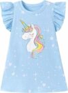 Bambina Vestito Unicorno in Cotone con Girocollo Abito Estivo Manica Corta da Principessa per Feste Compleanni e Occasioni Speciali Taglia 2-8 Anni – B0GK8SZ38D