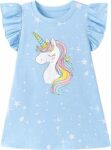 Bambina Vestito Unicorno in Cotone con Girocollo Abito Estivo Manica Corta da Principessa per Feste Compleanni e Occasioni Speciali Taglia 2-8 Anni – B0GK8SZ38D