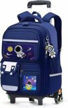 Amythe Zaino Trolley per Bambino Scuola Elementare con Pettorina, Blu | Zaino Elementari Bambino con Carrello 6 Ruote, Zaini Bambini 6-10 anni Leggero Idrorepellente Fasce Riflettenti, Ritorno – B0FXDJWQCS