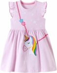Bambina Vestito Unicorno in Cotone con Girocollo Abito Estivo Manica Corta da Principessa per Feste Compleanni e Occasioni Speciali Taglia 2-8 Anni – B0GK8DL1K5