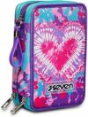 Seven Astuccio Scuola Elementare, 3 scomparti con Matite, Pennarelli, Penne, 3 Zip, Trendy Heart Girl, Bambina e Ragazza, rosa/azzurro – B0C66XTJ43