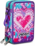 Seven Astuccio Scuola Elementare, 3 scomparti con Matite, Pennarelli, Penne, 3 Zip, Trendy Heart Girl, Bambina e Ragazza, rosa/azzurro – B0C66XTJ43