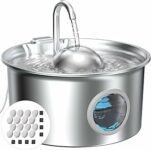 Fontanella per Gatti Acciaio Fontana Gatto: Fontana per Gatti Automatico – 2.6L Fontanella Gatto – Dispenser Acqua Gattis Silenziosa – Distributore Acqua Cani con Cavo – con 8 Filtris + 8 Spugnes – B0GYDDRDQY