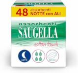 Saugella Assorbenti Cotton Touch Notte, 48 Assorbenti Cotone Notte con Ali, Azione Antibatterica, Antiodore e Lenitiva – B08LM39WF7