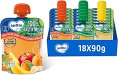 Mellin Merenda, Mix Gusti, Mela, Pera e Frutta Mista, 18x90g | 100% Frutta Mista con Vitamina C, Indicato a partire dal 6° mese – B089TG5954