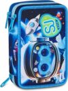 SJ GANG STYLE JAM GANG Astuccio Scuola 3 Zip SPACE LED BOY, Blu, Triplo Scomparto, 45 pezzi, Set cancelleria incluso, Pratica chiusura con zip, Scuola elementare, Bambino – B0GKQB6M83