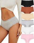 ALL OF SHE Confezione da 6 Mutande Donna Cotone Slip Donna Brasiliana in Pizzo Sexy a Vita Media Traspiranti Multipack S-XXL – B0F6MWLYS5