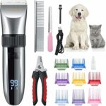 BarberBoss Tagliacapelli senza fili per cani, impermeabile, lame in ceramica, display a LED, attacco a 8 colori, tagliacapelli elettrico a basso rumore per cani gatti (Silver) – B0BRK84M1M