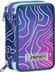 Seven Astuccio Scuola Elementare, 3 scomparti, Medie, con Matite, Pennarelli, Penne, 3 Zip, Mapset Girl, Bambina, Ragazza, viola/azzurro – B0CYTHS1XS