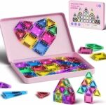 Set di 42 piastrelle magnetiche da viaggio con glitter da viaggio, per bambini, menta, piastrelle magnetiche con base in ferro, mattoncini da costruzione magnetici, giocattolo da viaggio, regalo per 3 – B0FDQQJ585