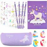 faburo Cancelleria per Unicorno, 16pz Set Unicorno Bambina Regalo | Set di Matite Astucci Gomma a Forma di Unicorno per Materiale Scolastico, Regali per la Scuola – B0B98V3HPM