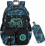 Zaino per la scuola elementare per bambino, con Astuccio | Zaino scuola primaria e secondaria, fluorescente motivo luminoso a console di gioco e stile doodle, leggero e impermeabile – B0GTZ8PBQV