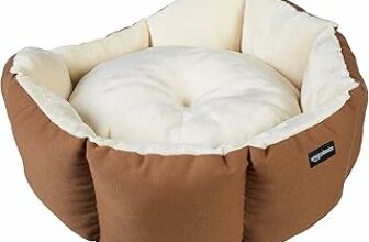 Amazon Basics Lettino ottagonale per animali domestici Gatto, L 50 x P 50 x H 20 cm, marrone e avorio – B072344D2H