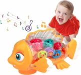 Giochi Musicali Bambini 123 Anno,Giochi per Gattonare con Musica e luci,Pesce Giocattolo per Neonati 6 9 12 18 Mesi,Regali di Compleanno Educativi con Luci e Musica,Movimento di Braccia e Coda – B0B7181DKX