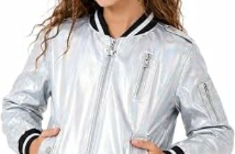 LOLANTA Giacca Bomber Metallizzata per Bambina, Leggera con Cerniera e Tasche per Carnevale e Feste 4-12 Anni – B0H93SZZW3