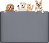 Tappetino per cibo per cani, extra large, 86 x 56 cm, in silicone, con bordo rialzato, per animali domestici di taglia piccola, media e grande, antiscivolo, facile da pulire (grigio scuro) – B0FHQCLQ7S