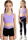 Runhomal 3 pezzi Tuta sportiva per bambini e ragazze, vestito e pantaloni, pattinaggio artistico, sport, danza, yoga, 5-16 anni – B0DM1XLWCC