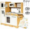 Mamabrum Cucina Giocattolo per Bambini in Legno con Luci LED – Cucina Educativa con Forno, Microonde e Accessori – Set da Gioco con Piano Cottura, Frigorifero e Utensili – 93x30x82cm – Naturale – B08NZ36R2S