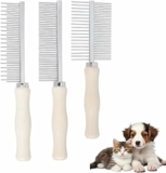 3 pettini in acciaio inossidabile per animali domestici, pettini con denti, manici in legno, districanti, adatti a cani di taglia grande, media e piccola, rimuovono nodi e peli morti (argento). – B0FPQNDCMH