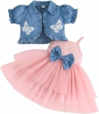 Vestito Bambina tutù e Cardigan 2 Pezzi Set Floreale Senza Maniche con Papillon Tulle Abito Vestiti + Cardigan Abbigliamento Estivo Autunno per Festa di Compleanno – B0DXF9F6TB