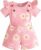 2 PCS Abbigliamento Estivo per Bambina Set Top Maniche Corte con Volant + Regolabile Salopette Pantaloncini con Stampa Floreale Vestiti Set – B0GX784BJS