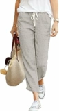 Cegerne Pantaloni in Lino Donna 7/8 Estivi Leggeri e Traspiranti Vita Elastico con Tasche Casual per Spiaggia Vacanze e Tempo Libero – B0GRBSHP4Q