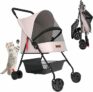 BAKAJI Passeggino per Animali Domestici Carico Massimo 15kg, Carrozzina per Cani e Gatti Pieghevole e Salvaspazio con Cestello Portaoggetti e Ruote Bloccabili, Cappottina Protettiva Anti UV (Rosa) – B0FHWKMM96