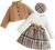 Abbigliamento Bambina Vestiti Set Elegante Abito a Quadri Cardigan e Basco – B0H837FG6K