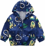 La-haut kids Giacca con cappuccio da ragazzo da 1 a 5 anni,Taglio a vento motivo ingranaggi, trattore, camion betoniera, bulldozer,veicoli da costruzione, cerniera, blu e verde – B0FCFX1GJJ
