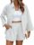Completo Donna 2 Pezzi Camicia a Maniche Lunghe in Puro Colore con Pantaloncini Elegante Casual Estivo da Spiaggia Lavoro Vacanza – B0GK8RR9XQ