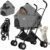 BAKAJI Passeggino per Animali Domestici 2 in 1 Carico Massimo 40kg Pieghevole e Salvaspazio, Capsula Rimovibile, Carrozzina per Cani e Gatti con Trasportino Removibile e Cestello Portaoggetti (Grigio) – B0FHWJ6QGB