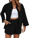 Completo Donna 2 Pezzi Camicia a Maniche Lunghe in Puro Colore con Pantaloncini Elegante Casual Estivo da Spiaggia Lavoro Vacanza – B0GK8VR9HJ