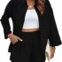 Completo Donna 2 Pezzi Camicia a Maniche Lunghe in Puro Colore con Pantaloncini Elegante Casual Estivo da Spiaggia Lavoro Vacanza – B0GK8RR9XQ