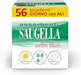 Saugella Assorbenti Cotton Touch Giorno, 56 Assorbenti Cotone Giorno con Ali, Azione Antibatterica, Antiodore e Lenitiva – B08LM39SV3